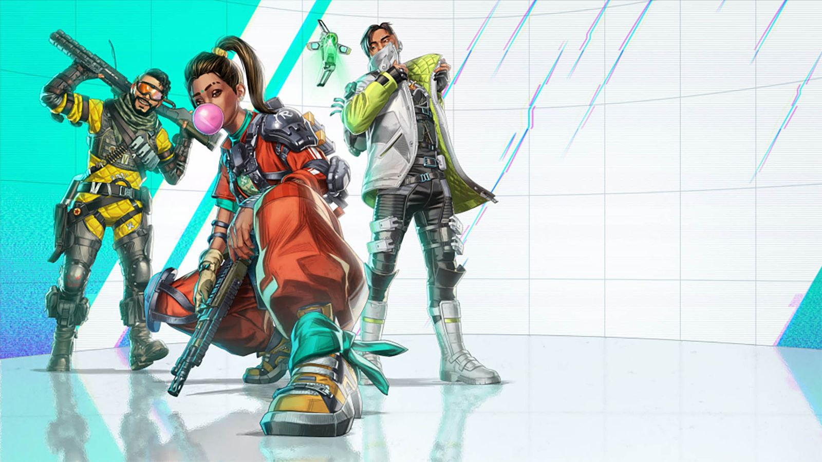 Apex Legends characters posing on blue and white background