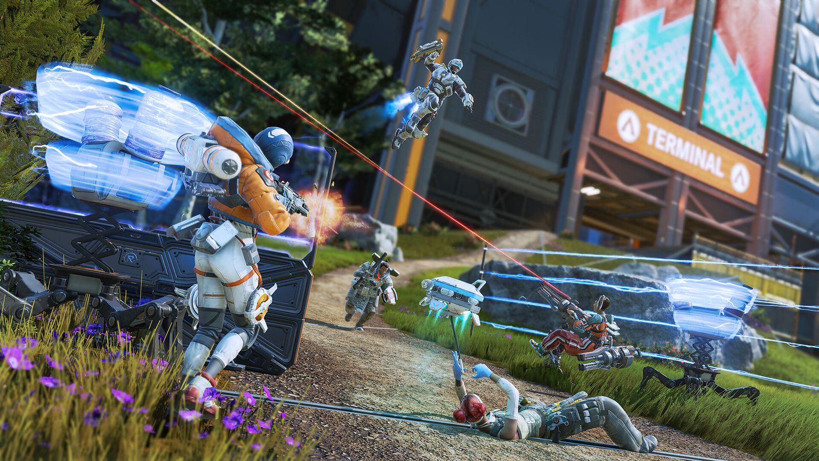 Apex Legends players fighting and using variety of abilities