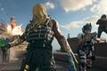 Warzone players standing in front of exploding Rebirth Island lighthouse