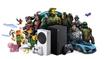 a group of video games are sitting next to each other on a white background .